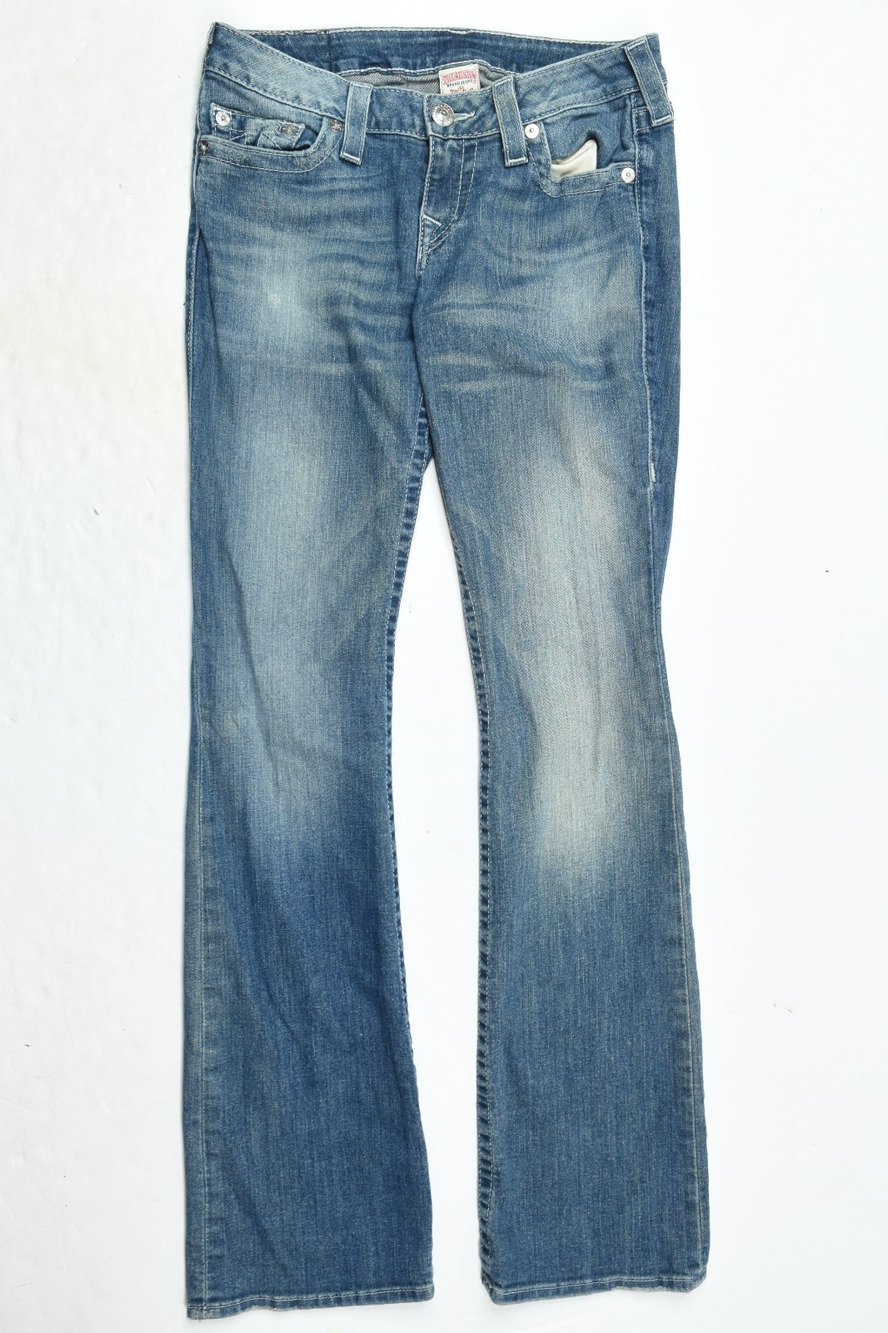 True Religion Boot Cut Jeans Womens 28 Blue Slim Fit Mid-Rise Stretch Denim USA